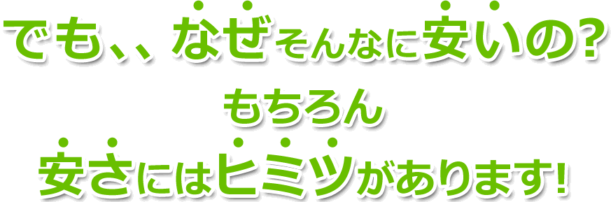 でも、、なぜそんなに安いの？もちろん安さにはヒミツがあります!